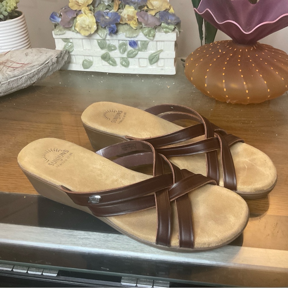 BASS SUNJUNS SHEILA WEDGE SLIDE SANDALS SZ 7.5